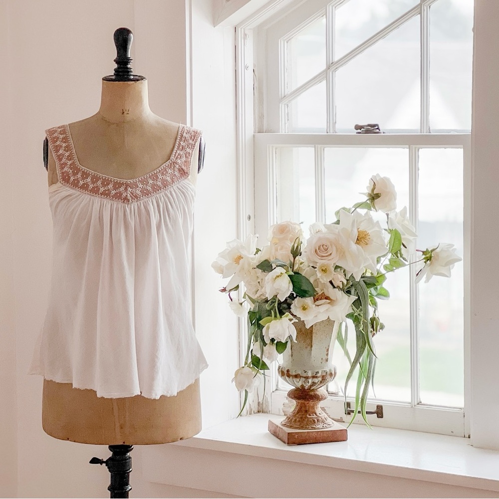 Vintage Boho Camisole Top Powder Pink Embroidered Straps Size XS